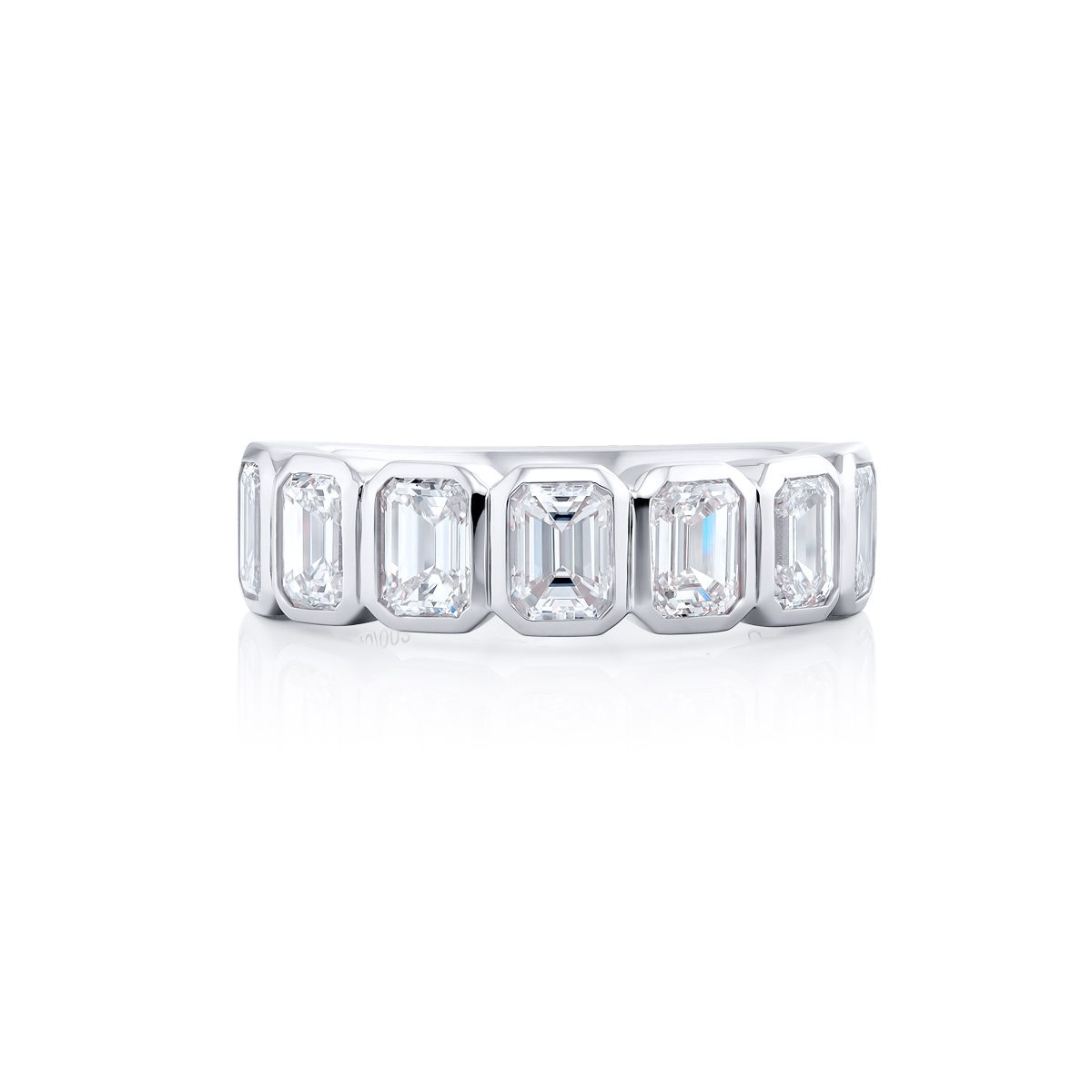 Platinum Emerald-Cut Diamond Single-Row Bezel Set Band