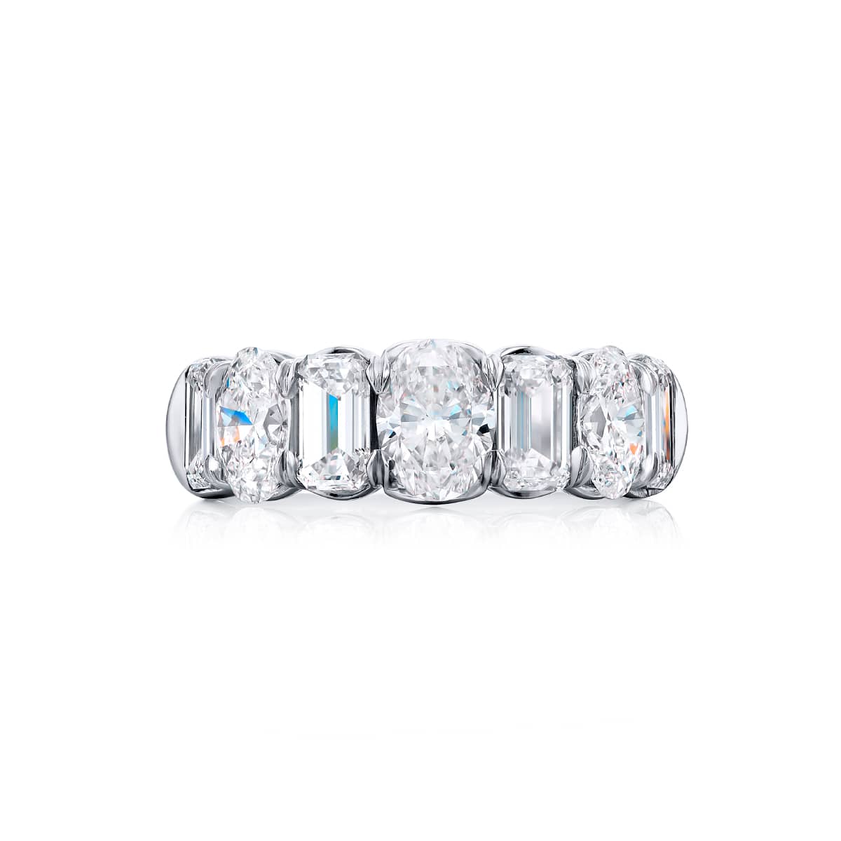 Platinum Emerald-Cut and Oval Diamond Single-Row Band