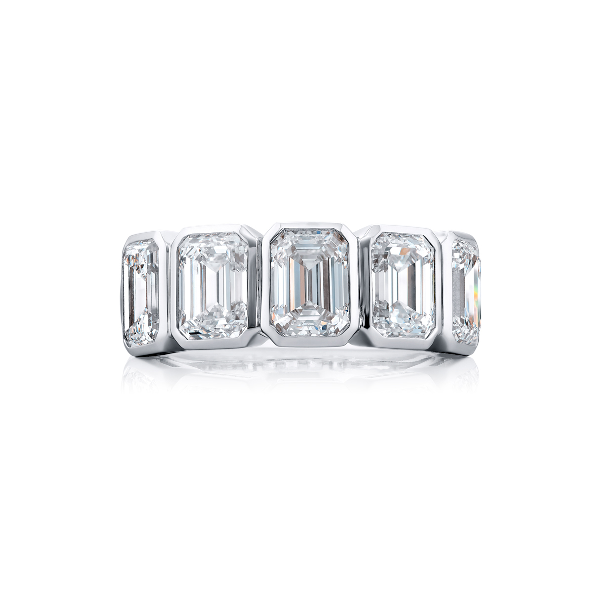 Platinum Emerald-Cut Diamond Single-Row Bezel Set GIA Certified Band