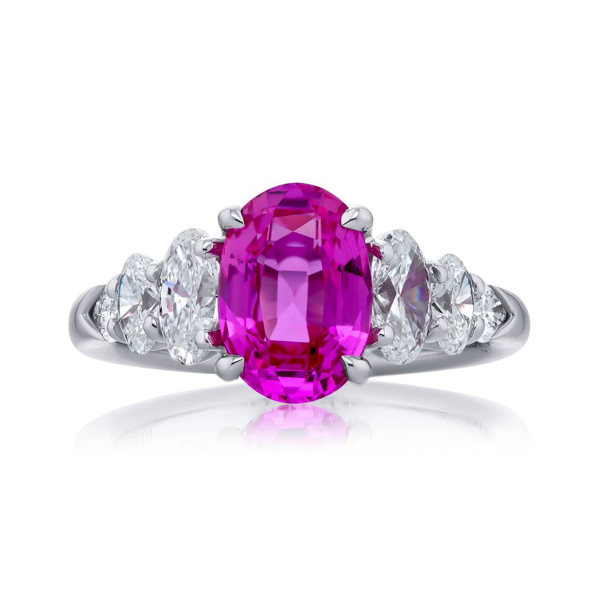 Platinum Oval No-Heat Pink Sapphire Certified Micro Pave Ring