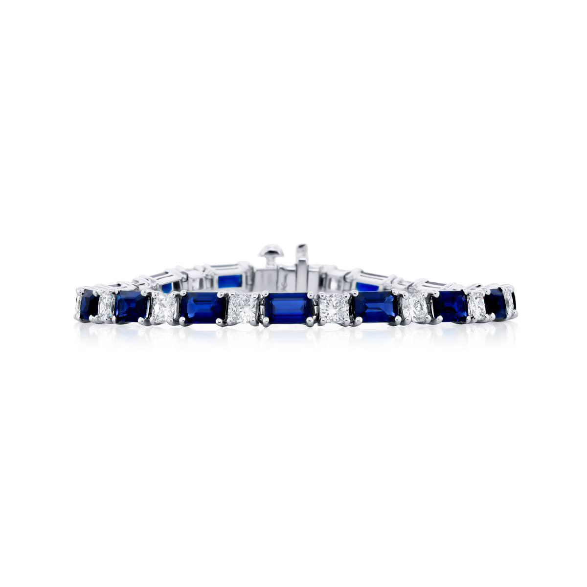 Platinum Emerald-Cut Sapphire and Diamond Bracelet