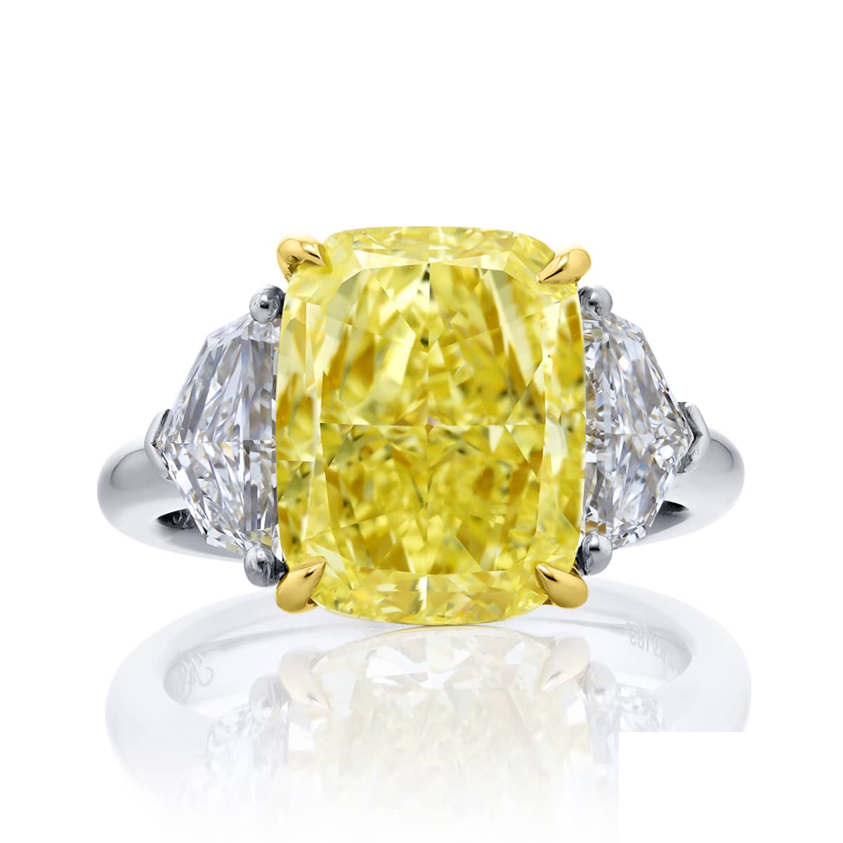 Platinum and 18K Yellow Gold Cushion-Cut Fancy Yellow Diamond GIA Certified Engagement Ring