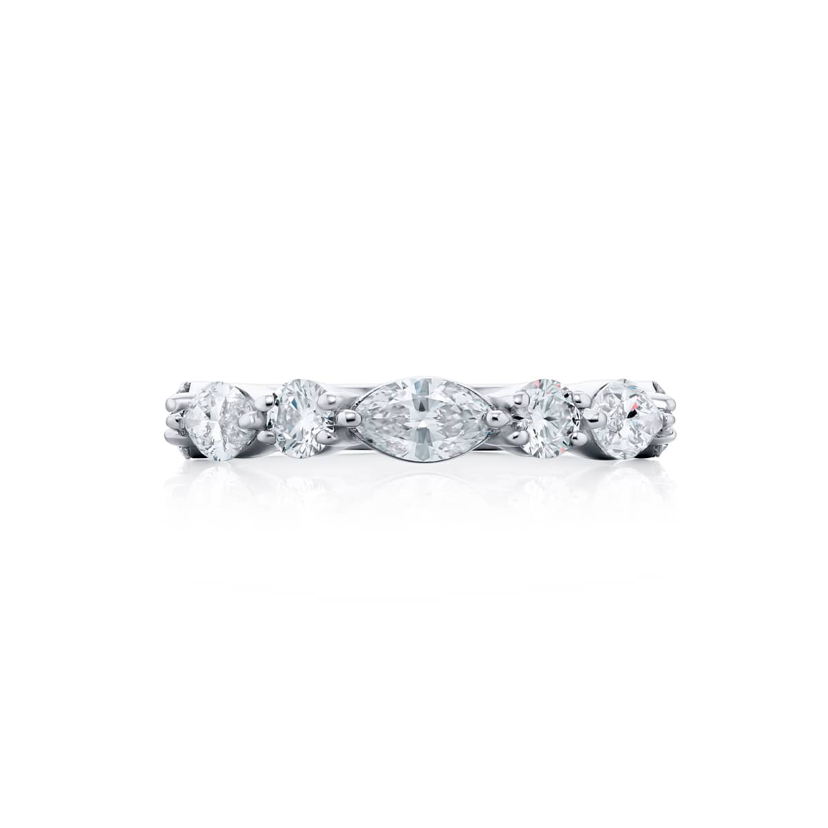 Platinum Marquise and Round Diamond Single-Row East-West Band
