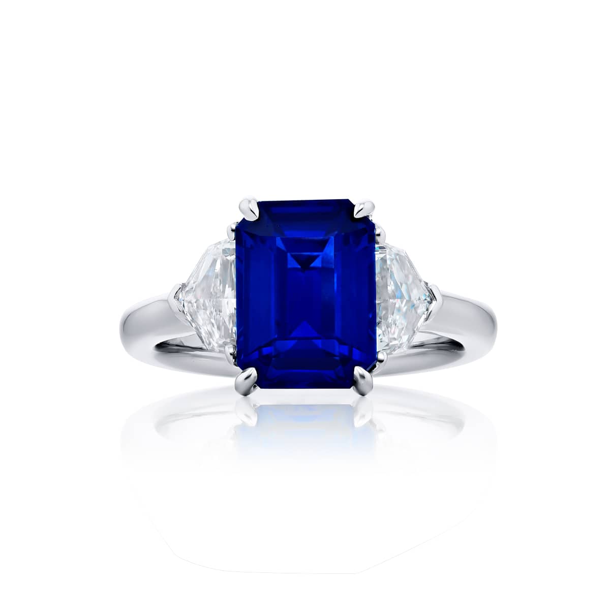 Platinum Emerald-Cut Sapphire Certified Ring