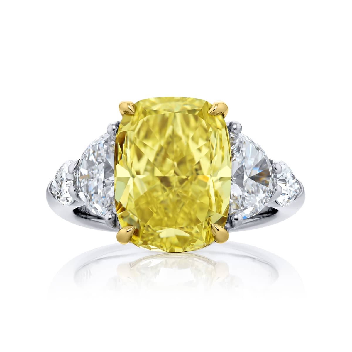 Platinum and 18K Yellow Gold Cushion-Cut Fancy Intense Yellow Diamond GIA Certified Engagement Ring