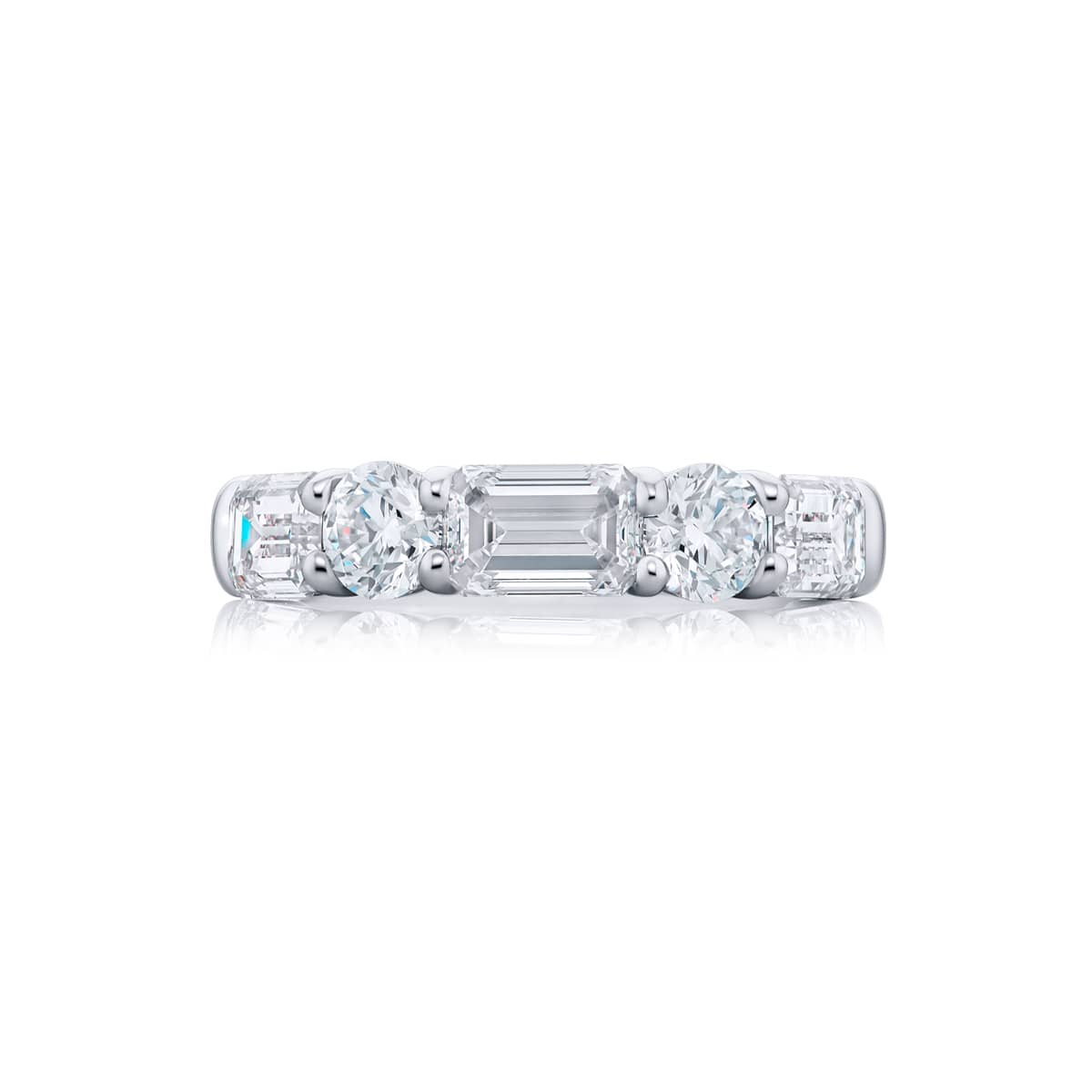 Platinum Emerald-Cut and Round Diamond Single-Row East-West Band