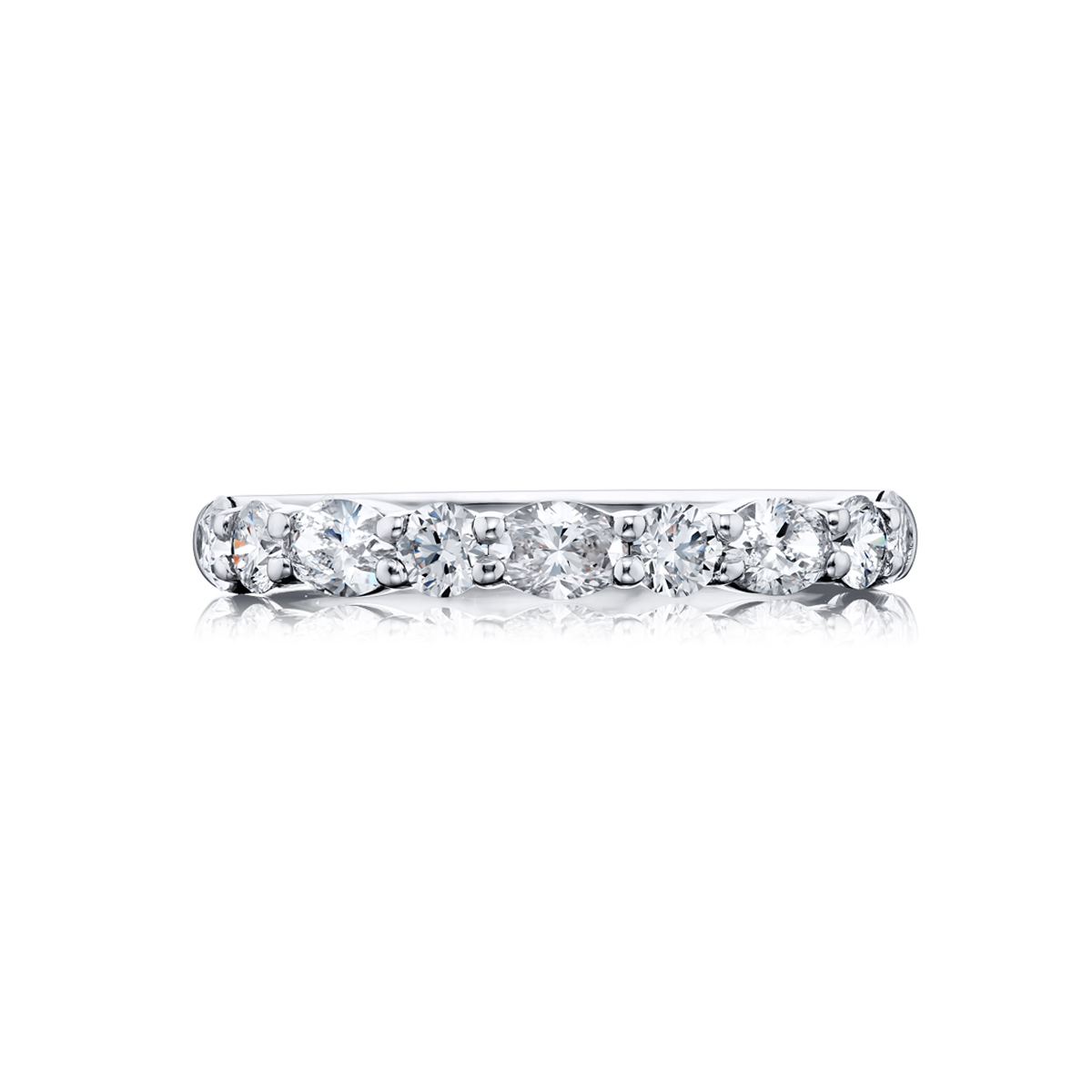 Platinum Oval and Round Diamond Single-Row East-West Band