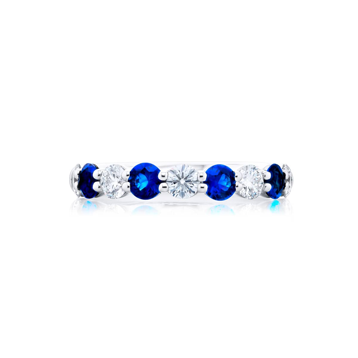 Platinum Round Sapphire and Diamond Single-Row Band