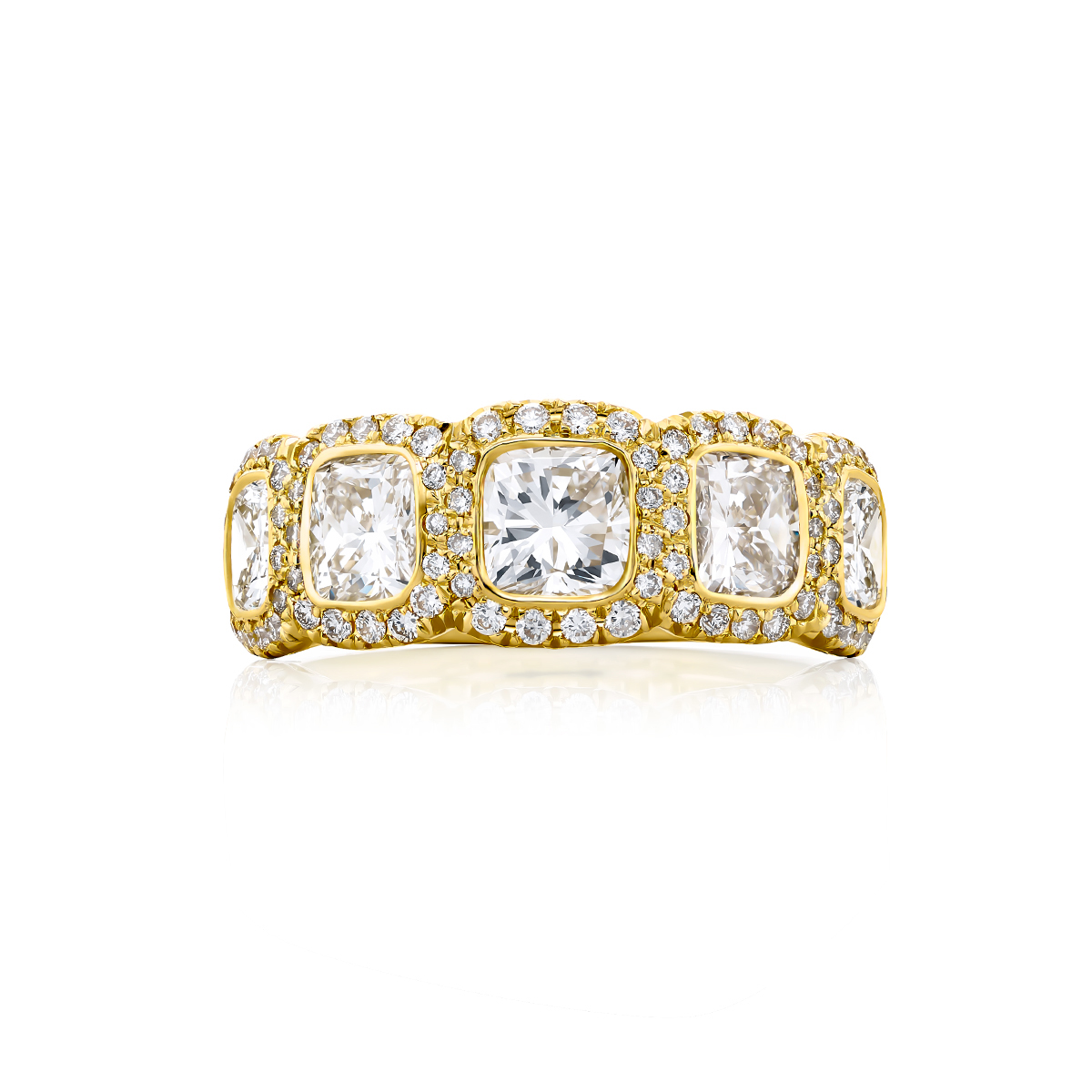 18K Yellow Gold Cushion-Cut Diamond Single-Row Bezel Set Micro Pav? Band
