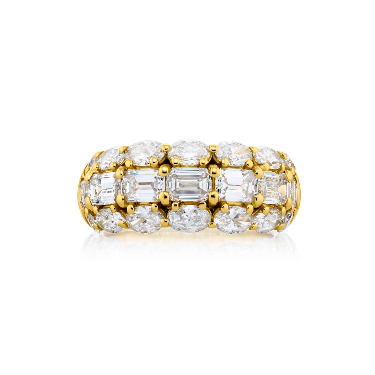 18K Yellow Gold Emerald-Cut and Oval Diamond Three-Row Band