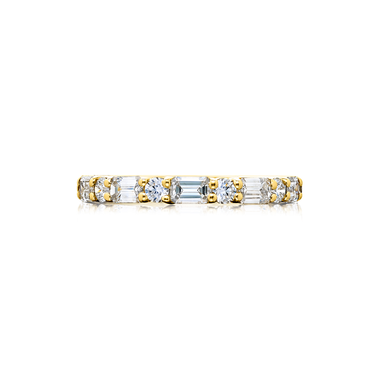 18K Yellow Gold Emerald-Cut and Round Diamond Single-Row East-West Band