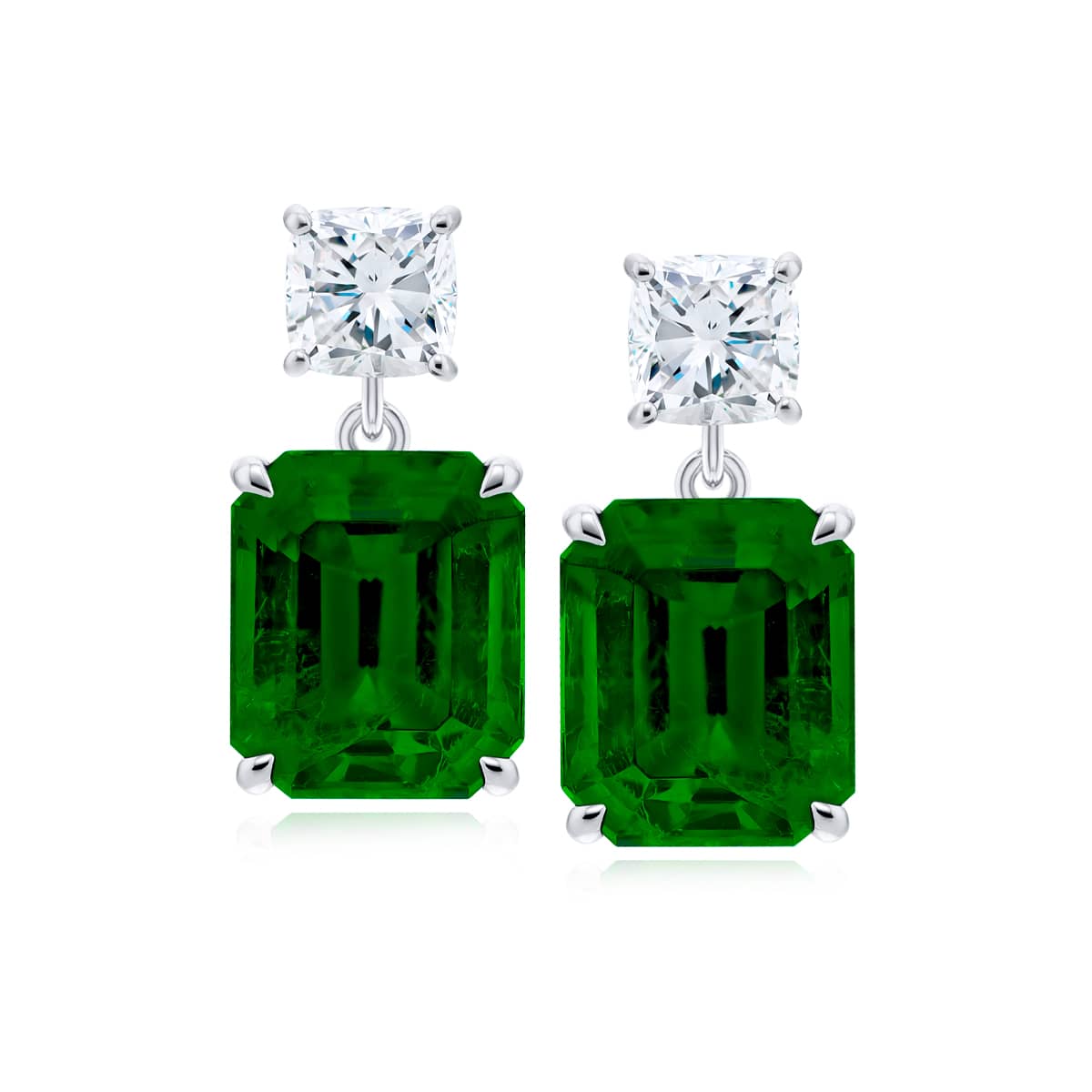 Platinum Emerald-Cut Emerald Certified Drop Earrings