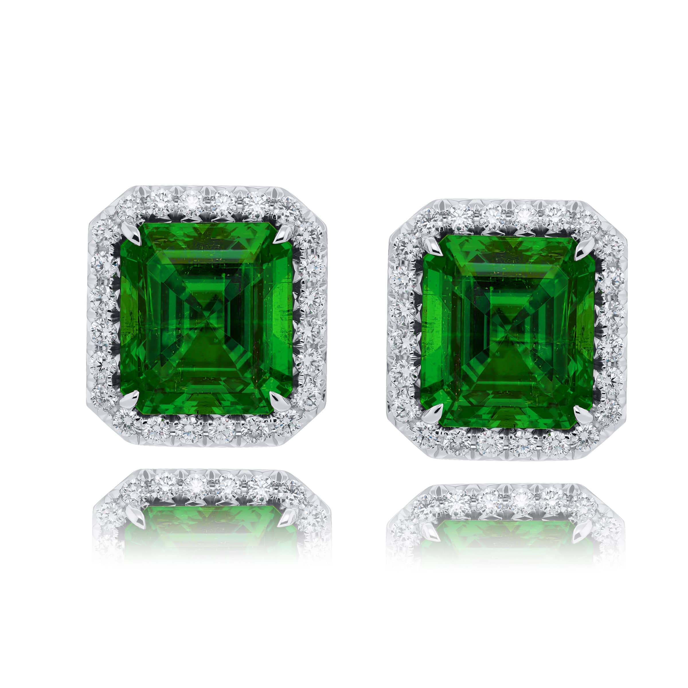 Platinum Emerald-Cut Emerald Certifed Stud Earrings