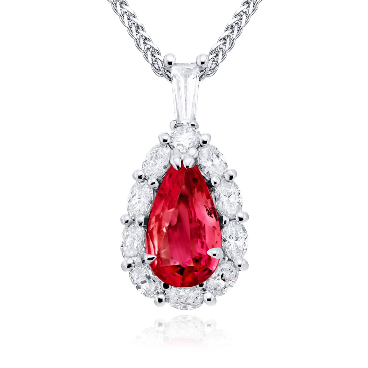 Platinum Pear-Shaped Padparadscha Sapphire and Diamond Certified Pendant
