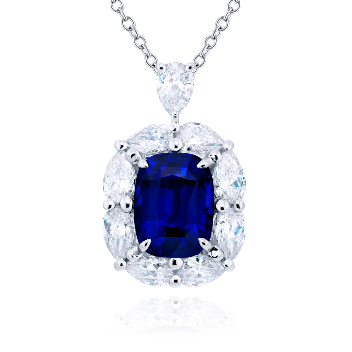 Platinum Cushion-Cut Royal Blue Sapphire Certified Pendant