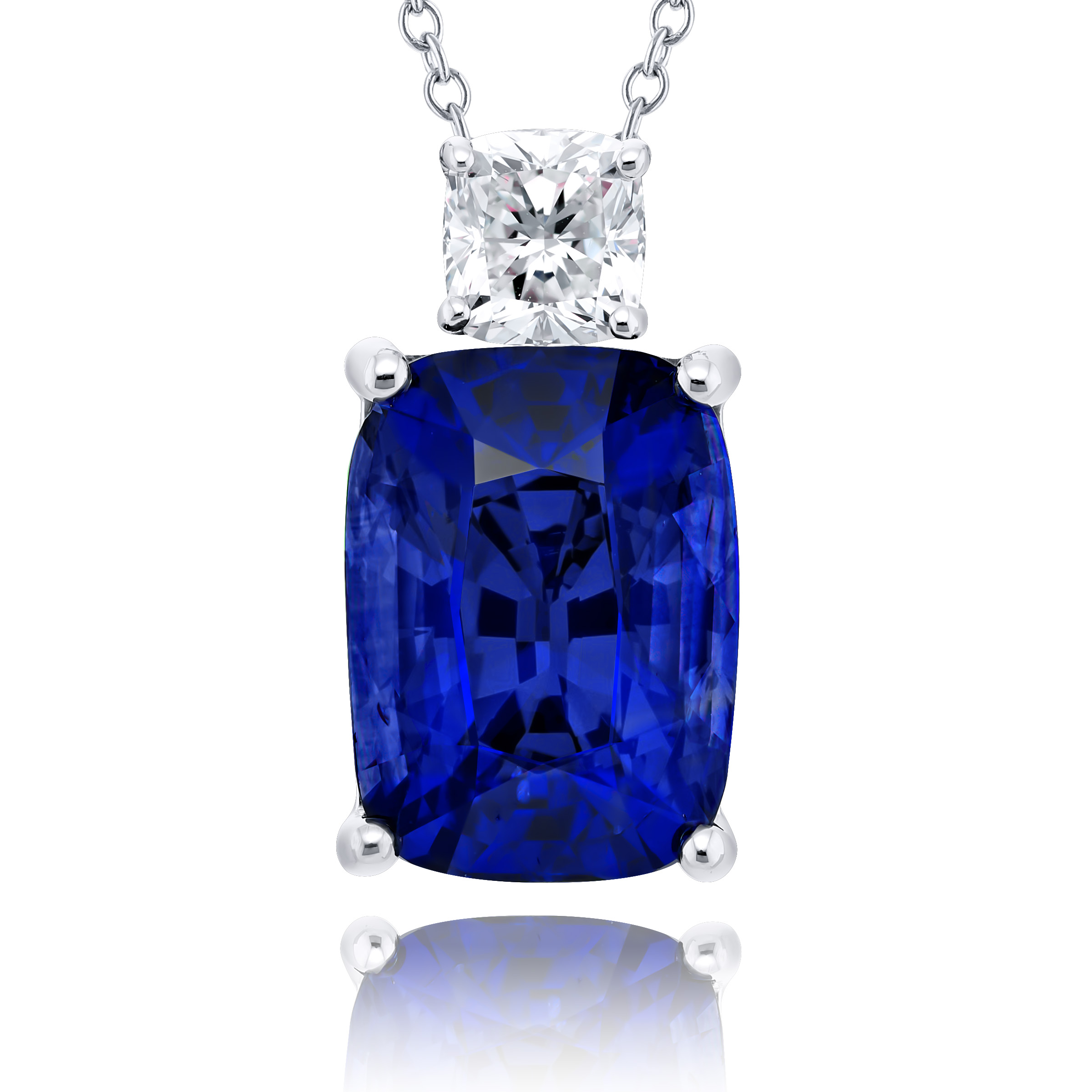 Platinum Cushion-Cut Vivid Sri Lankan Certified Pendant