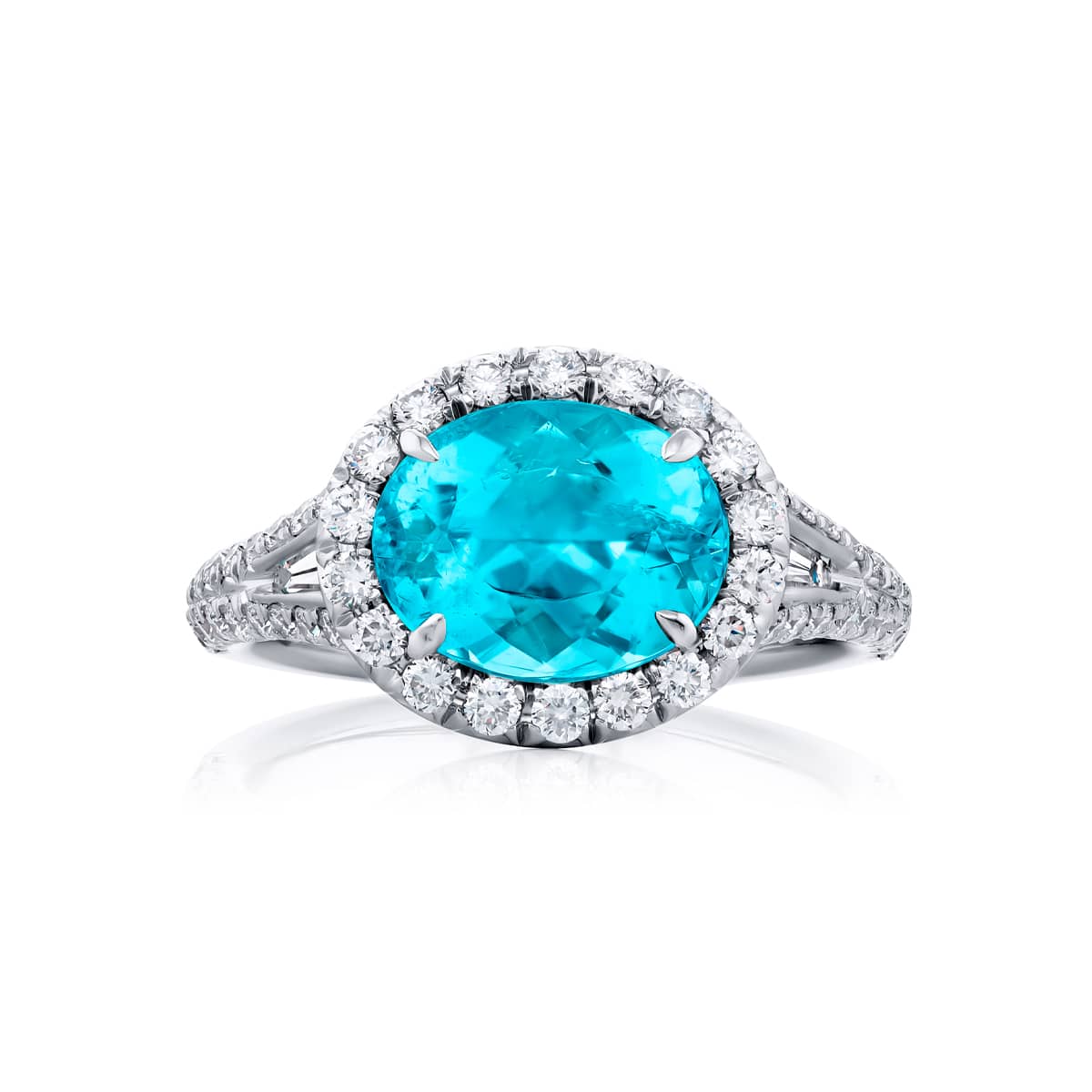Platinum Oval Paraiba Certified Micro Pave Ring