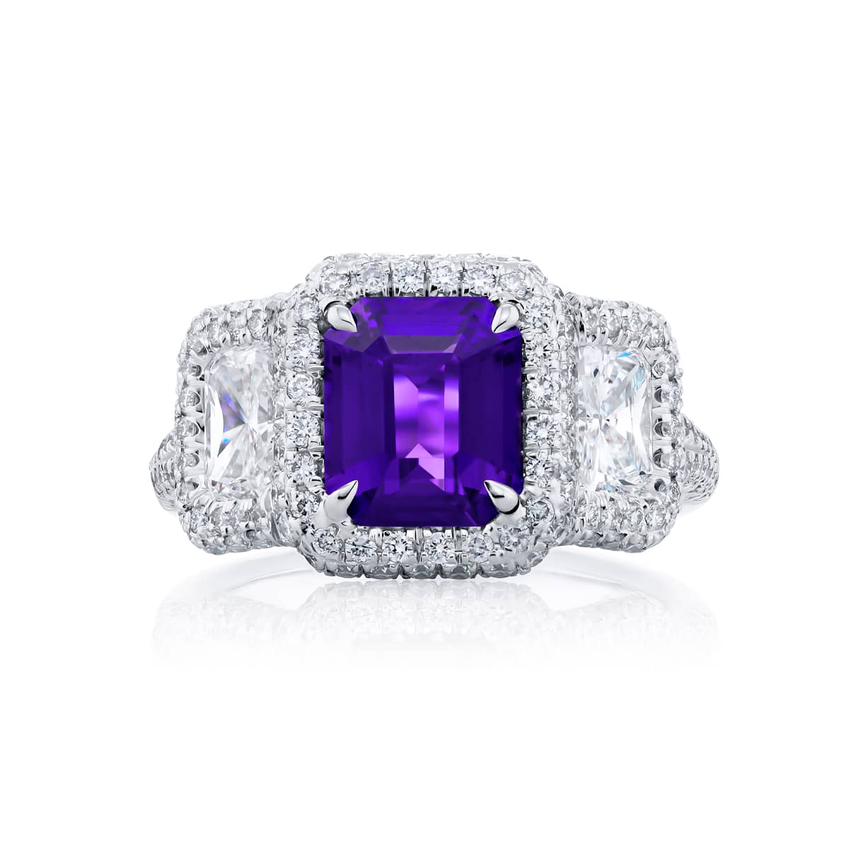 Platinum Emerald-Cut Purple Sapphire Certified Ring