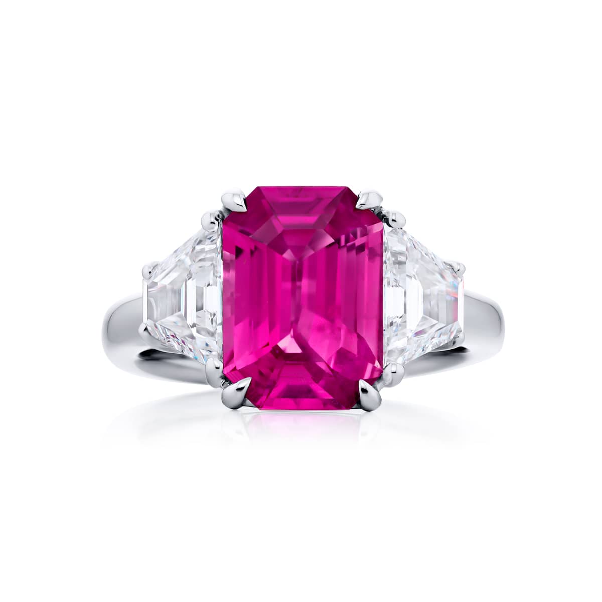 Platinum Emerald-Cut No-Heat Pink Sapphire Certified Ring