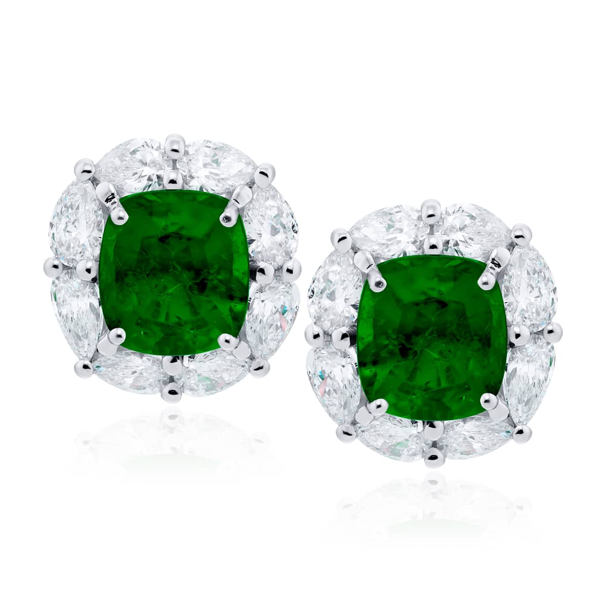 Platinum Cushion-Cut Emerald Certified Stud Earrings