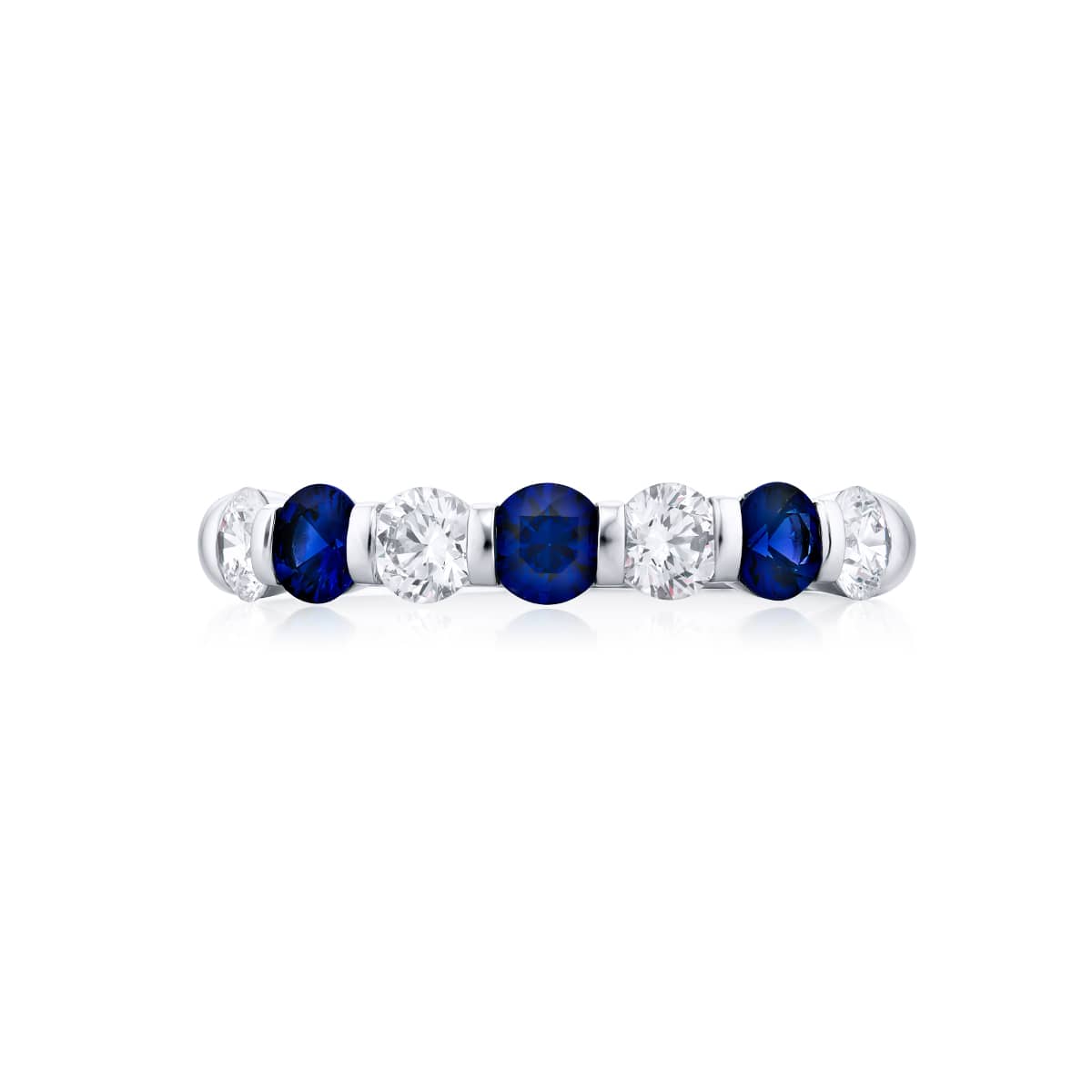Platinum Round Sapphire and Diamond Single-Row Bar Set Band