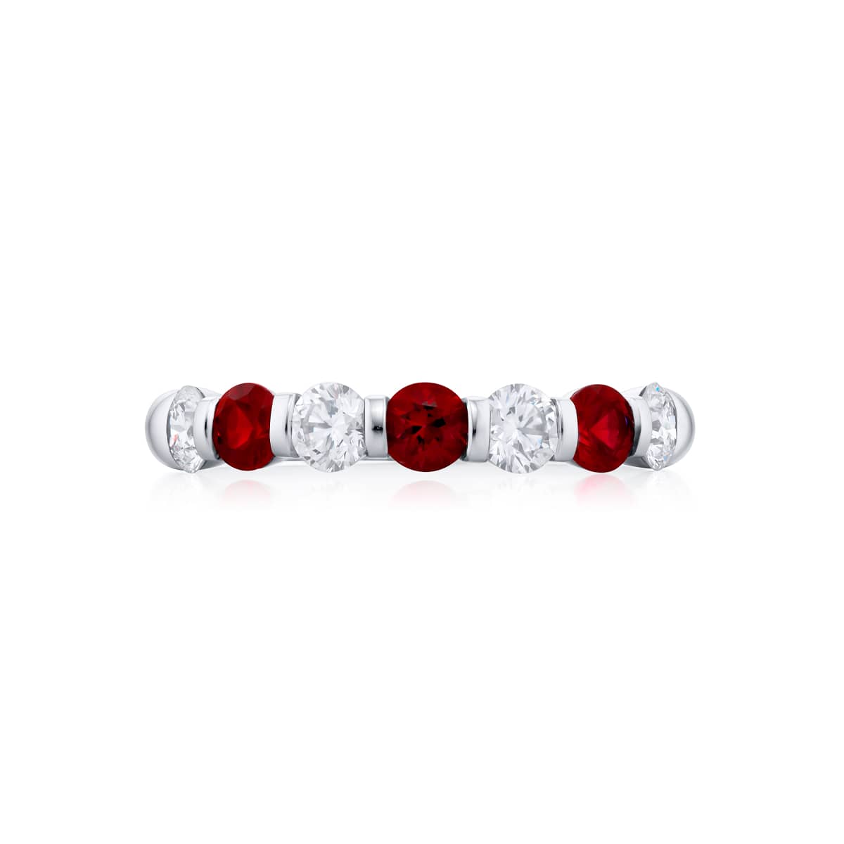 Platinum Round Ruby and Diamond Single-Row Bar Set Band
