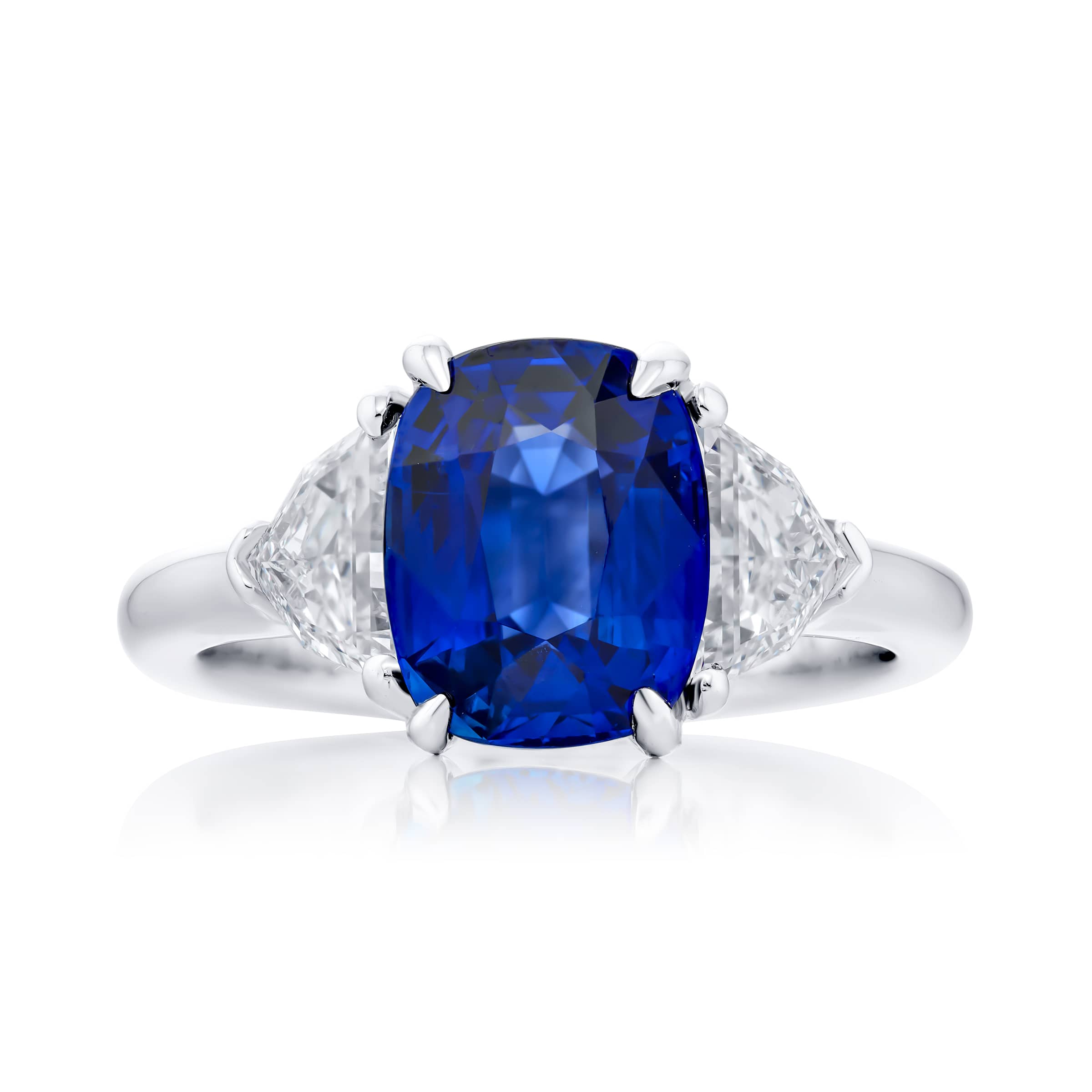 Platinum Cushion-Cut Vivid Sapphire Certified Ring