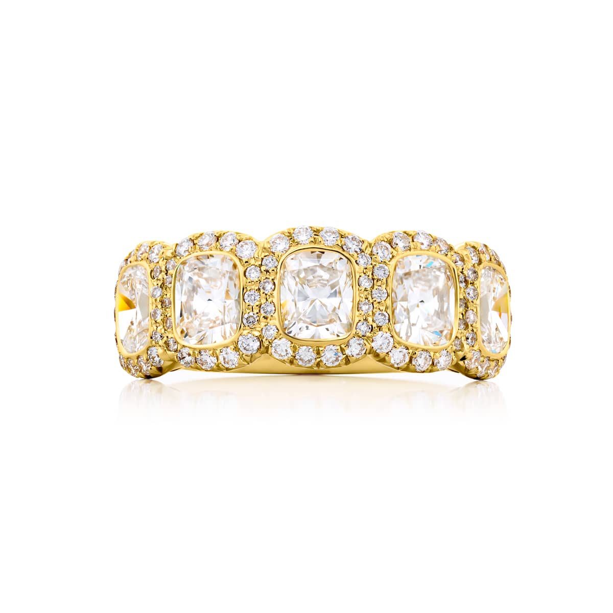 18K Yellow Gold Cushion-Cut Diamond Single-Row Micro Pav? GIA Certified Band