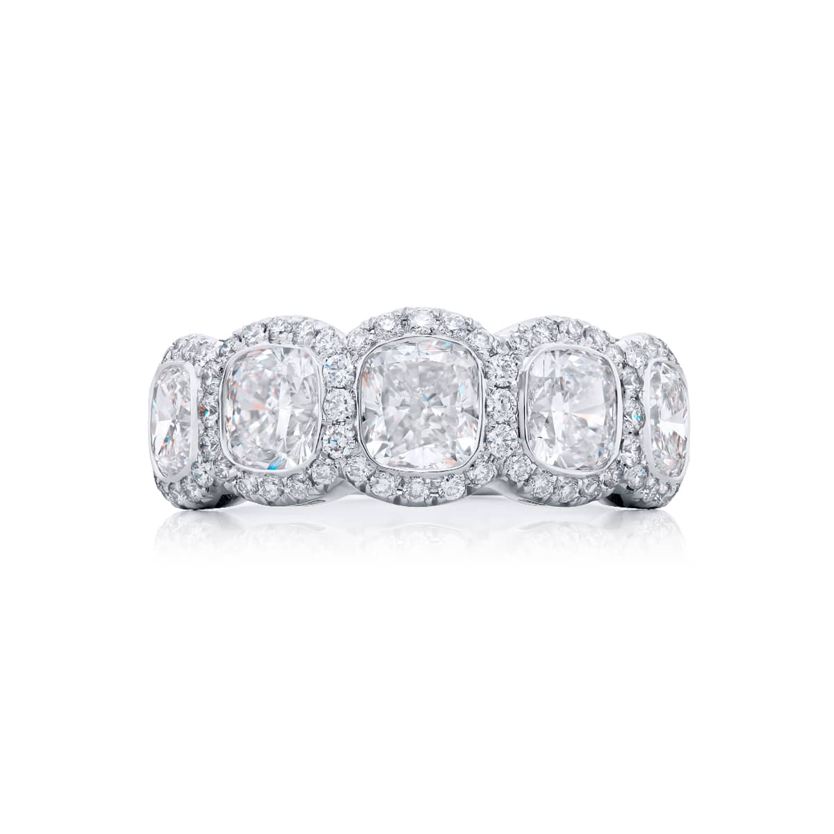 Platinum Cushion-Cut Diamond Single-Row Bezel Set Micro Pav? Band