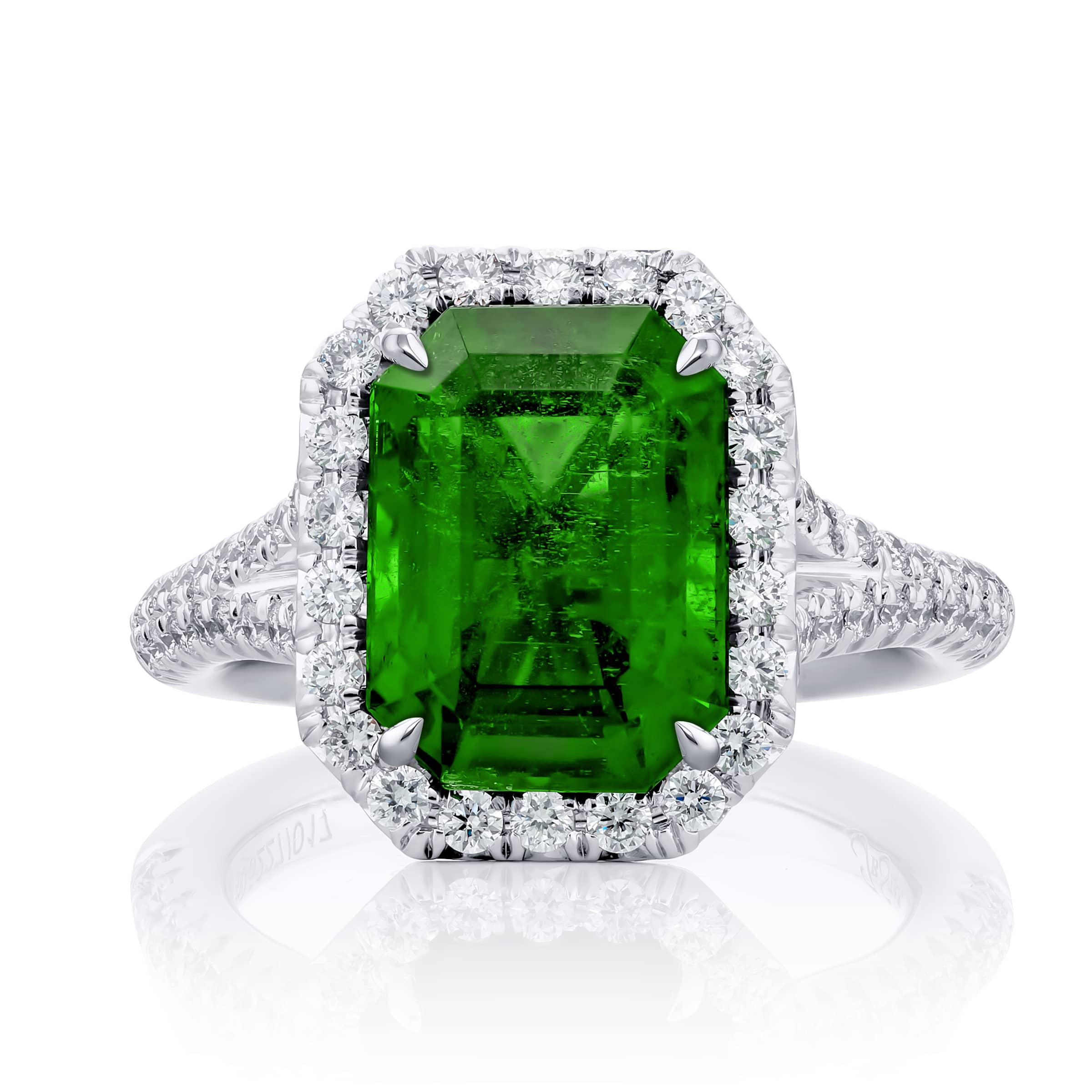 Platinum Emerald-Cut Emerald Certified Micro Pave Ring