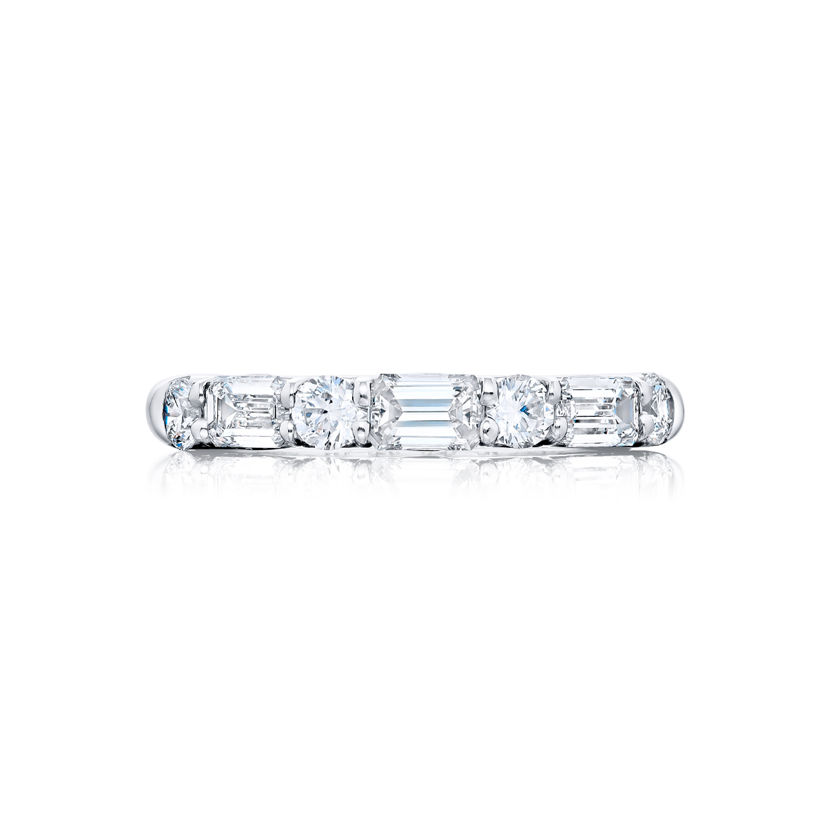 Platinum Emerald-Cut and Round Diamond Single-Row East-West Band
