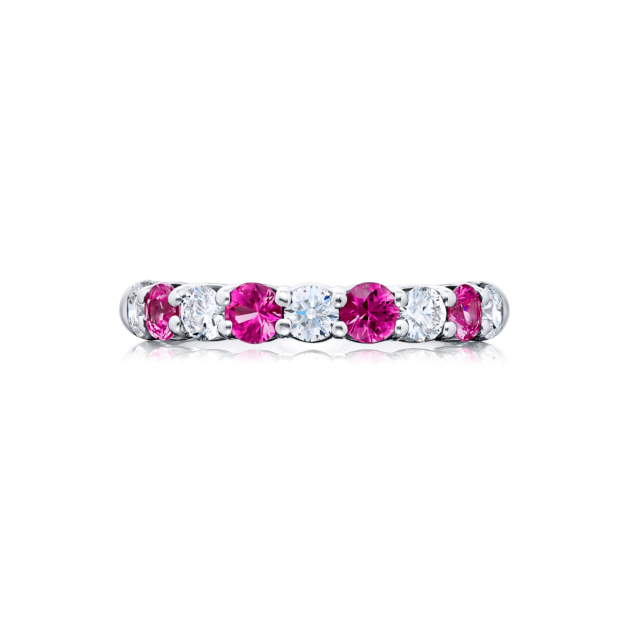 Platinum Round Pink Sapphire and Diamond Single-Row Band