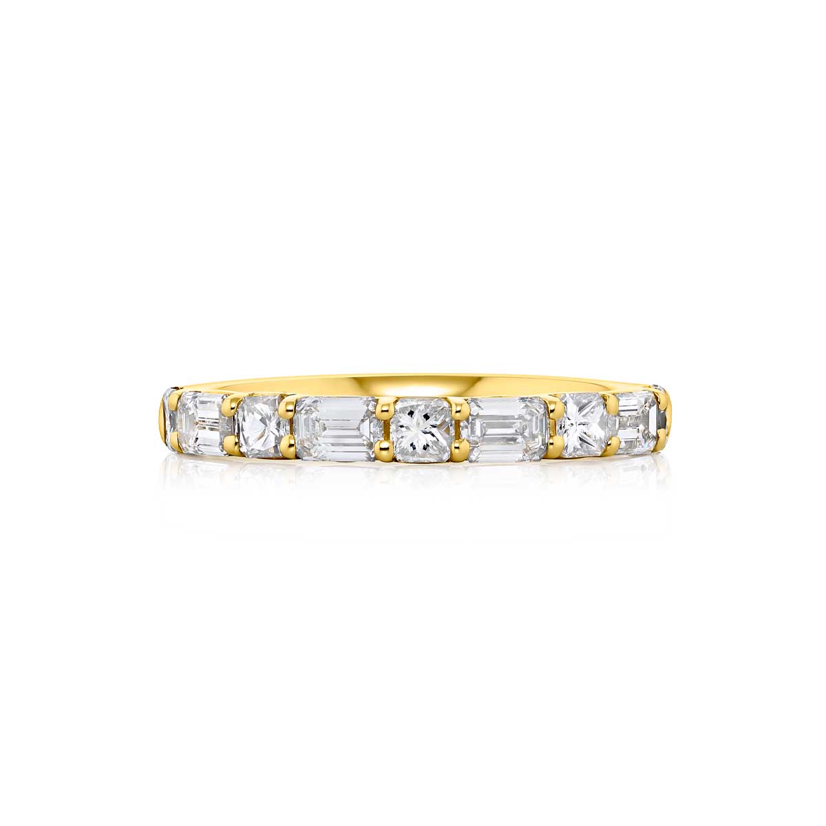 18K Yellow Gold Emerald-Cut and Radiant-Cut Diamond Single-Row East-West Band