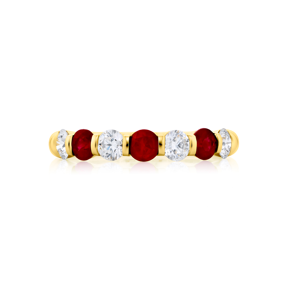 18K Yellow Gold Round Ruby and Diamond Single-Row Band