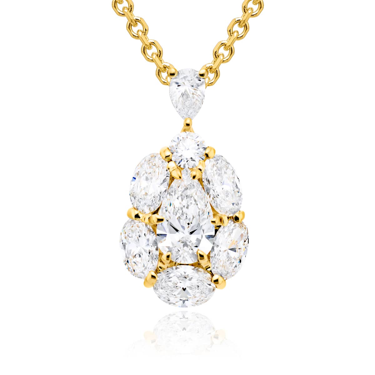 18K Yellow Gold Pear-Shaped Diamond and Oval Diamond Pendant