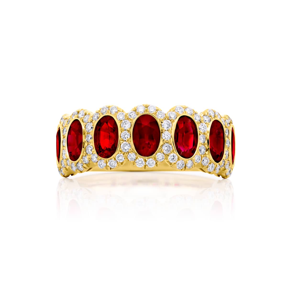 18K Yellow Gold Oval Ruby Single-Row Bezel Set Micro Pav? Band