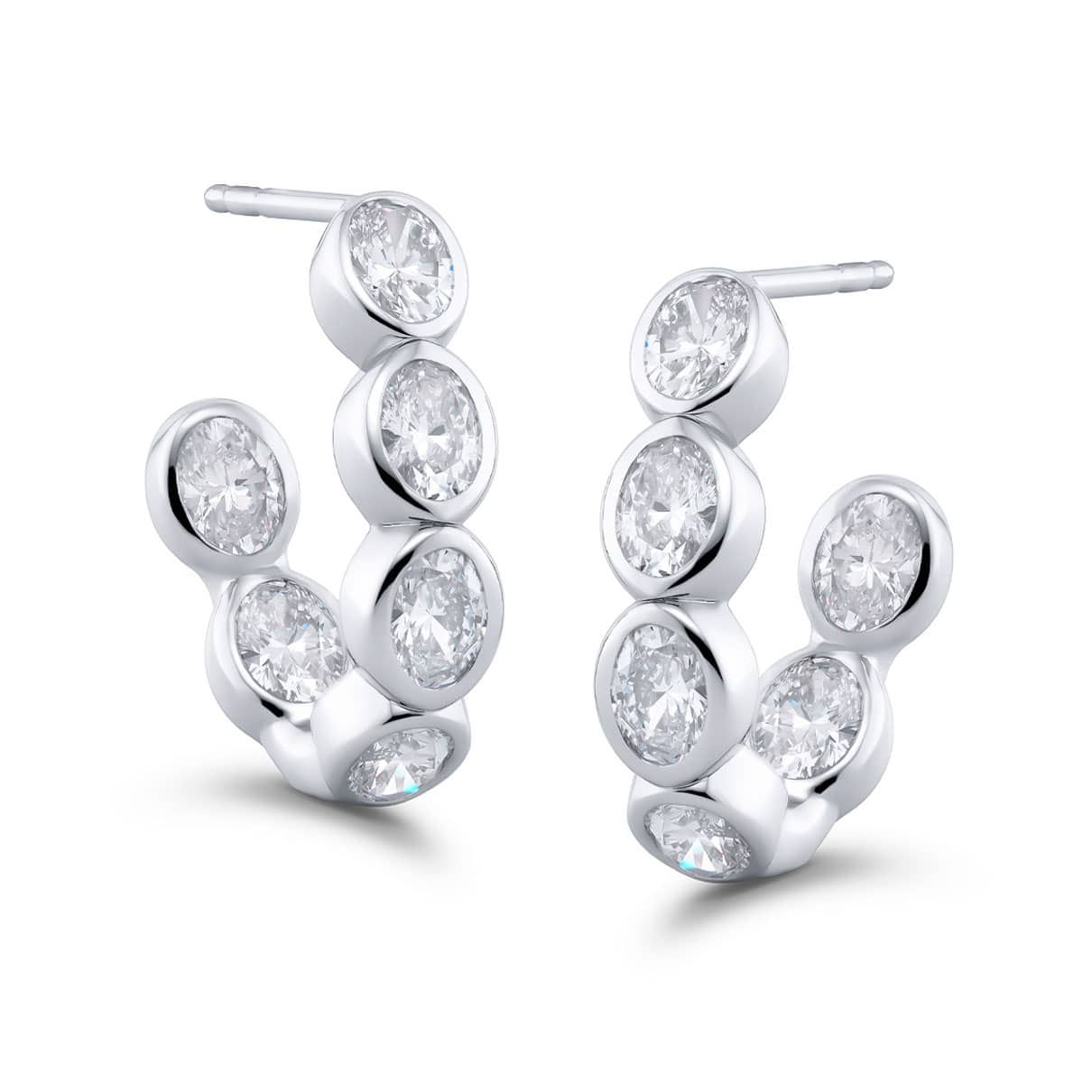 Platinum Oval Diamond Bezel Set Hoop Earrings