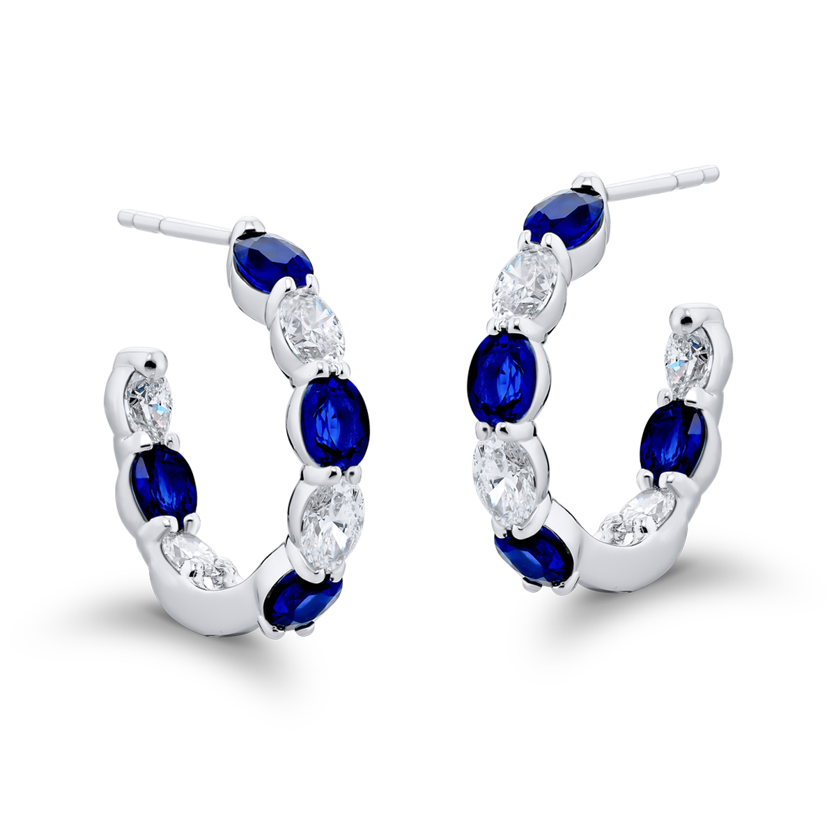 Platinum Oval Sapphire and Diamond Hoop Earrings