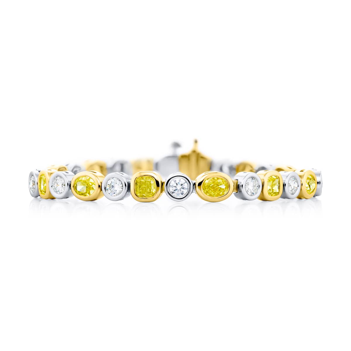 18K Yellow Gold and Platinum Oval and Cushion-Cut Fancy Yellow Diamond Bezel Bracelet