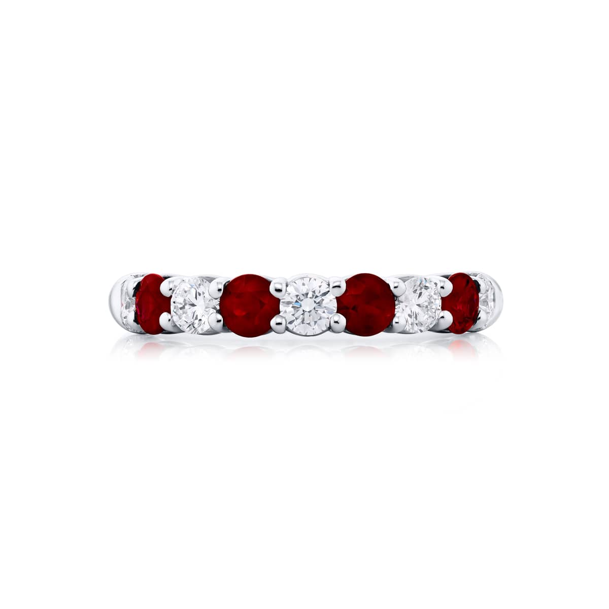 Platinum Round Ruby and Diamond Single-Row Band