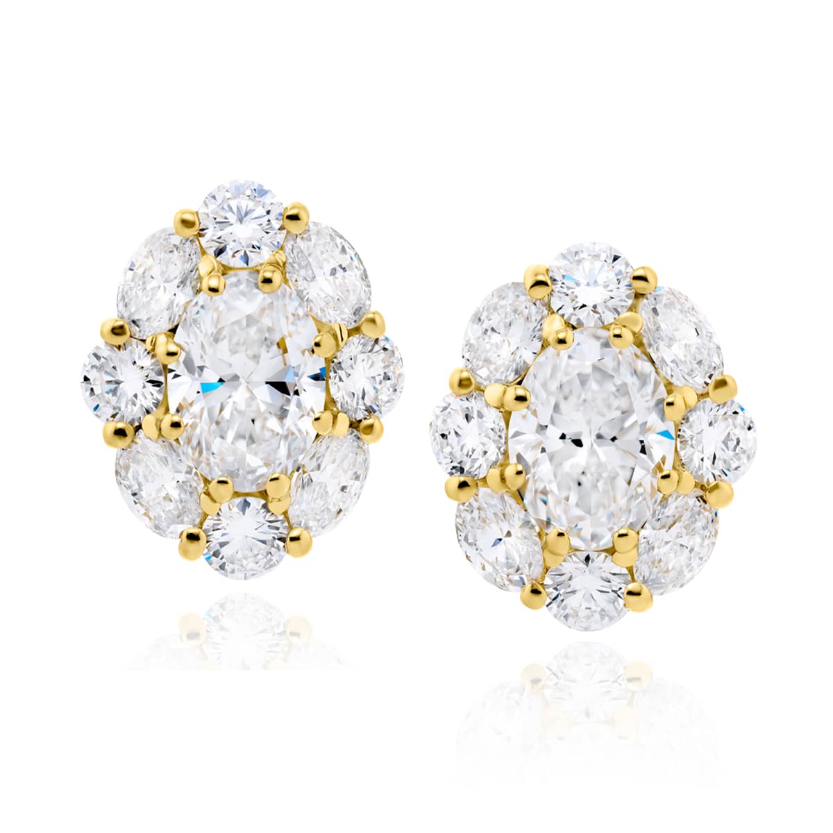 18K Yellow Gold Oval Diamond Certified Stud Earrings