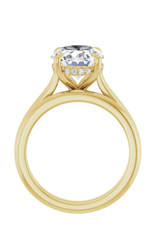14K YG OVAL SOLITAIRE ENGAGEMENT RING FOR AN 11 X 9 MM STONE WITH A CATHEDRAL SETTING, (18) STONE HI