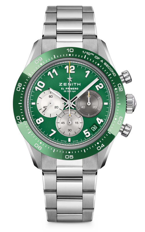 41MM ZENITH CHRONOMASTER SPECIAL EDITION AARON RODGERS SPORT STEEL, CERAMIC BEZEL, GREEN LACQUERED