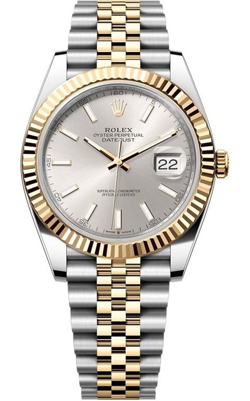 41MM 18KY/SS DATEJUST, SILVER DIAL WHITE HOUR MARKERS, FLUTED BEZEL, JUBILEE BRACELET, CARD C.2023,