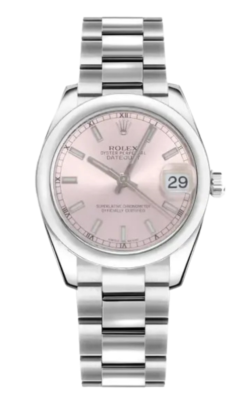 SS 31MM LADIES DATEJUST, PINK DIAL, SMOOTH BEZEL, OYSTER BRACELET, CARD C.2017 S#V666N813