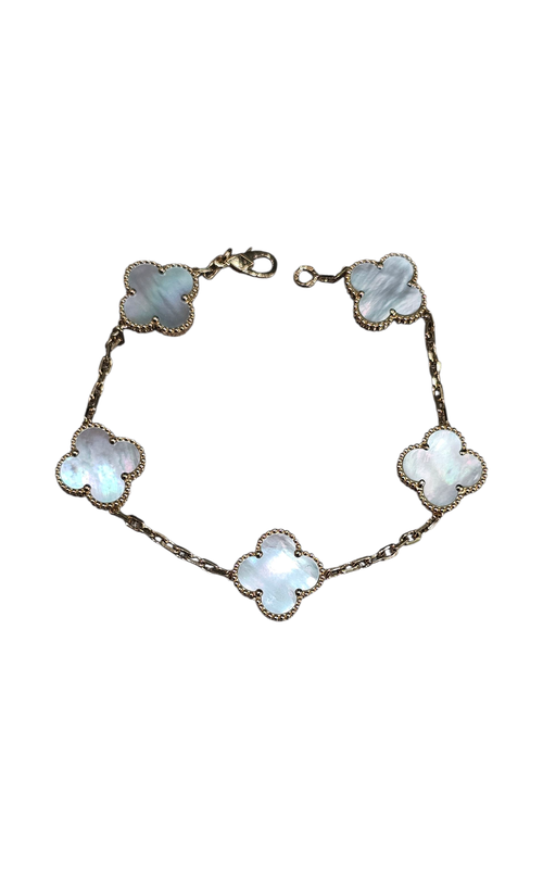 18KY LARGE MOP CLOVER BRACELET, MILGRAIN EDGES