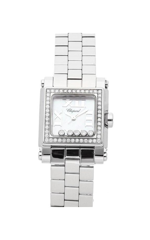 SS SQ WATCH HAPPY SPORT QTZ WITH MOTHER OF PEARL 4/4 ROMAN NUMBERALS, DIAMOND BEZEL=0.48CTS. 5 MOV