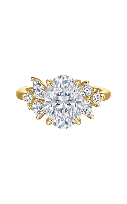 14KY CLUSTER CAYE ENGAGEMENT RING, SIDE DIAS = 0.56CTW G-H SI+, HIDDEN HALO DIAS = 0.13 G-H VS2+,