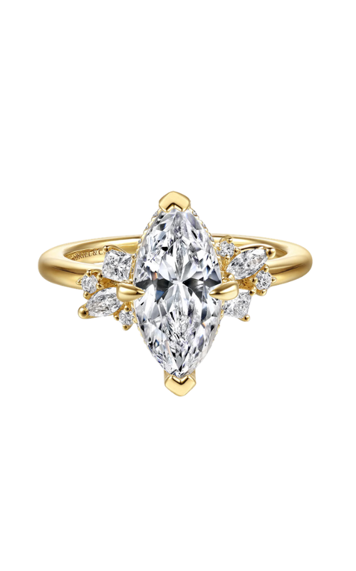 14KY CLUSTER MARQUISE CICELY DIAMOND ENGAGEMENT RING, SIDE DIAS = 0.24CTW G-H SI+, HALO DIAS = 0.0