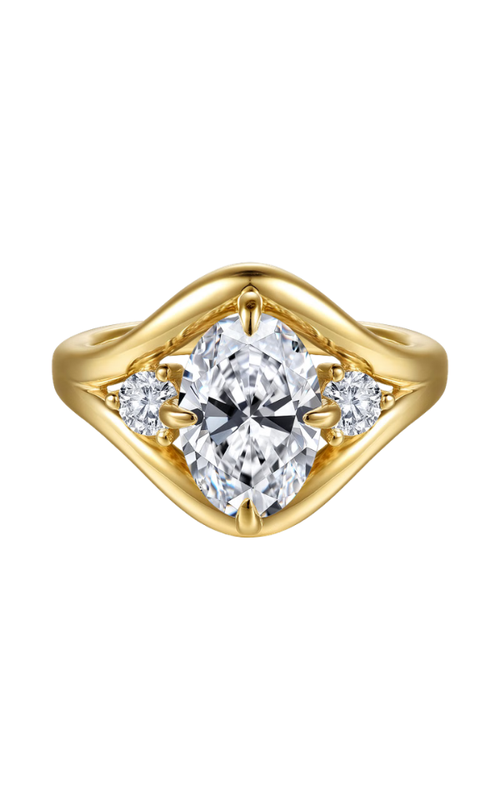 14KY COMPASS PRONG 3-STONE SPLIT SHANK GRAND ENGAGEMENT RING, DIAS = 0.39CTW G-H SI+, 2.40CT CZ OV
